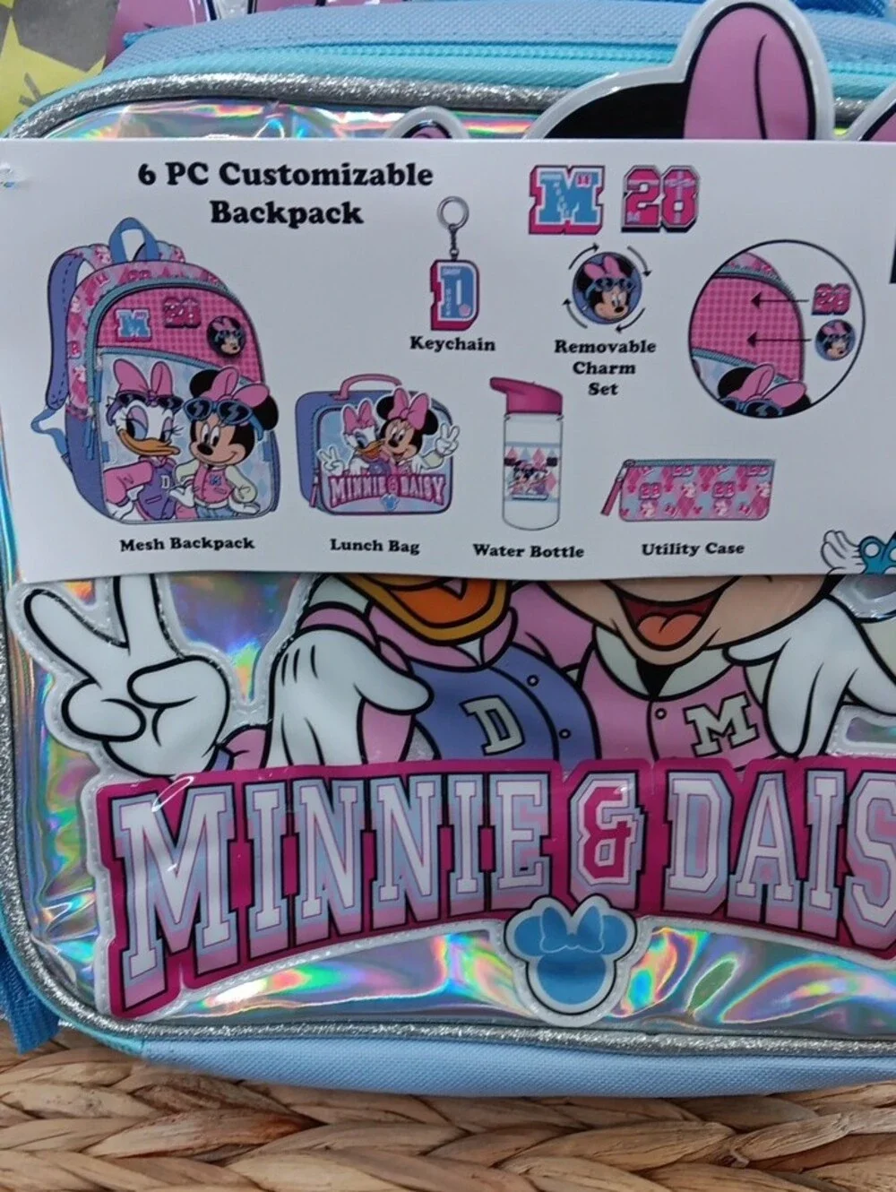 Disney Minnie & Daisy Pink and Blue Kids Backpack with Holographic Front Pocket